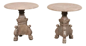19th Century A Pair - Italian End Tables W/ Round Marble-Tops