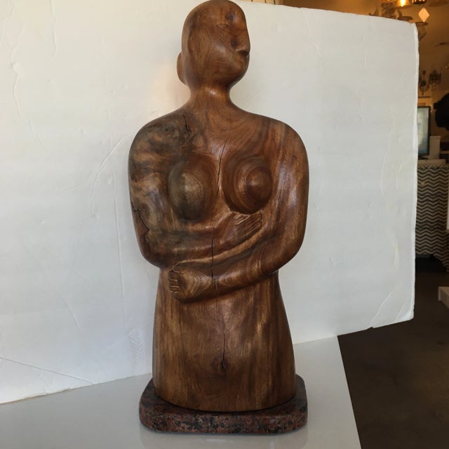 J. Terkiel Abstract Carved Wood Sculpture on Stone Base Signed and Dated For Sale - Image 4 of 9