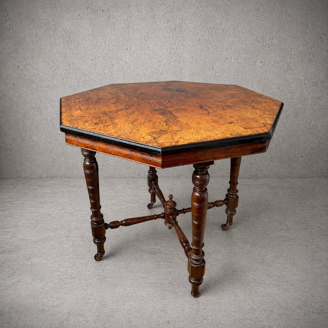 Victorian Octagonal Burr Walnut Dining Table, 1930s For Sale - Image 3 of 4