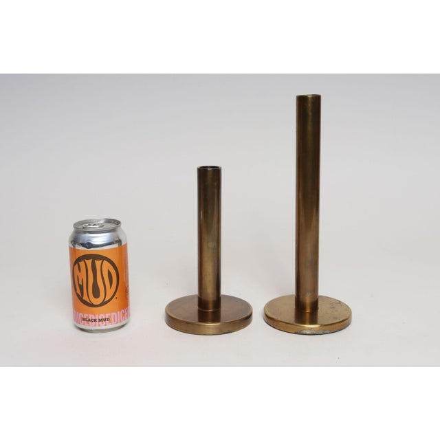 Metal Set of Two Vintage Patinated Brass Candlesticks With Cork Bases For Sale - Image 7 of 18