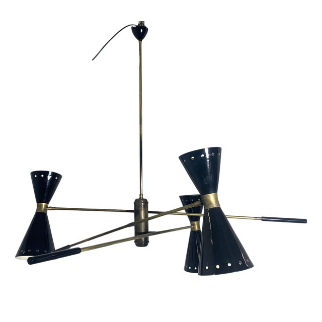 Italian Adjustable Brass Chandelier, 1950s For Sale