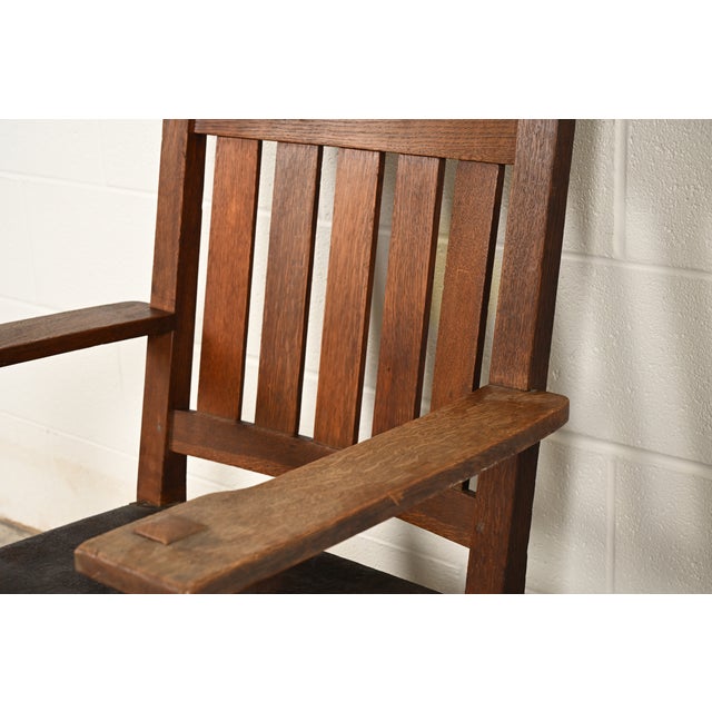 Brown Gustav Stickley Antique Mission Oak Arts & Crafts Rocking Chair, Circa 1910 For Sale - Image 8 of 13