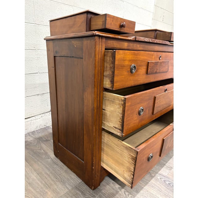 Wood Antique Victorian Eastlake Marble Inlay Gentleman’s Chest Dresser Commode For Sale - Image 7 of 11