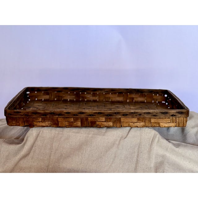 1800s Antique Woven Wooden Basket With Nailhead Details. Very old and GREAT character