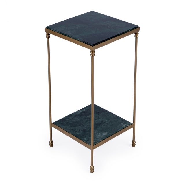 2020s Larkin 11.5 in. W Square Indoor Marble and Iron Side Table with Lower Open Shelf, Green Marble For Sale - Image 5 of 7