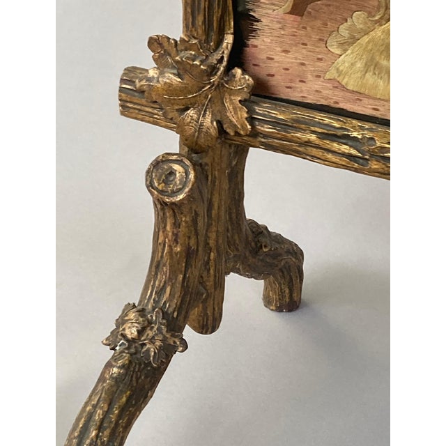 Textile Antique French Screen - Embroidered Cloth of a Woman Sewing, Gilded Jesso Over Wood Frame, 19th Century For Sale - Image 7 of 8