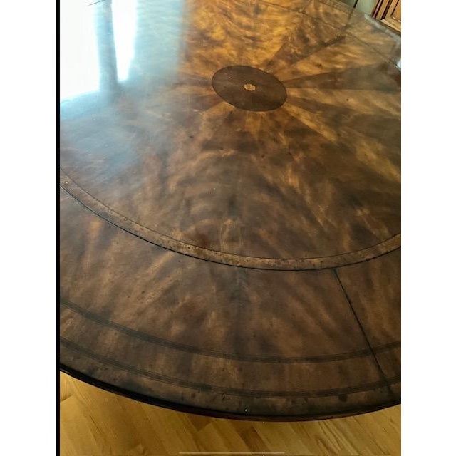 1990s Attributed to Theodore Alexander Large Round Mahogany Dining Extension Table For Sale - Image 10 of 12