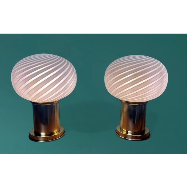 Late 20th Century Vintage Italian Table Lamps With Brass Base and Murano Glass Sphere - a Pair For Sale - Image 5 of 17