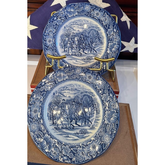 1970s Liberty Blue “Washington at Valley Forge” Plates | English Ironstone Americana Wall Decor - a Pair For Sale In Houston - Image 6 of 9
