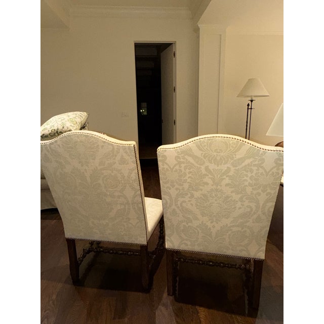 Dennis & Leen 2 Custom Bolin Side Chairs upholstered in natural silk matka cloth. Dimensions: 26” W x 28” D x 42” H.
