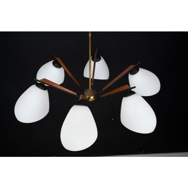 Metal Mid-Century Modern Italian Chandelier in the style of Stilnovo, 1950s For Sale - Image 7 of 18