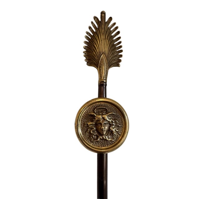 Brass Pair of Neoclassical Versace-Style Brass Medusa and Lion Head Sconces For Sale - Image 8 of 10