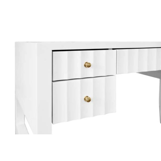 Not Yet Made - Made To Order Matthew Izzo Home Franklin Matte White Fluted Five Drawer Writing Desk For Sale - Image 5 of 10