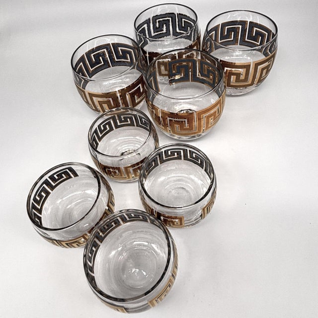 Vintage 22k Gold Greek Key Double Old Fashioned & Rocks Glasses Set of 8 For Sale - Image 9 of 12