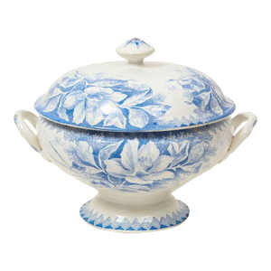 Late 19th Century Traditional Creil-Montereau Blue and White Faience Transferware Covered Tureen