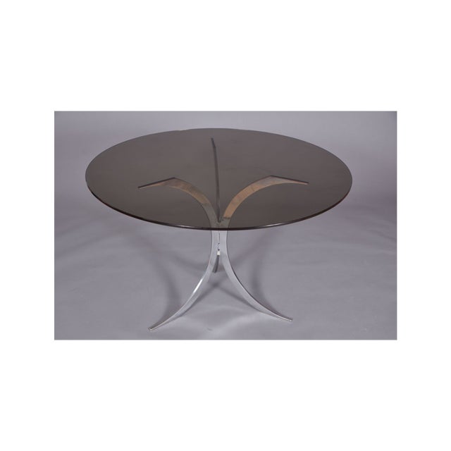 Table with Chrome Metal Feet and Smoked Glass Top attributed to Boris Tabacoff for Christofle, 1970s For Sale - Image 10 of 10