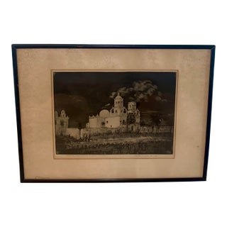 Hutton Webster Jr. Pencil Signed Etching “Mission San Xavier Del Bac Tucson” For Sale