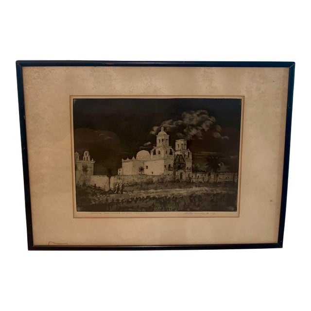 Hutton Webster Jr. Pencil Signed Etching “Mission San Xavier Del Bac Tucson” For Sale