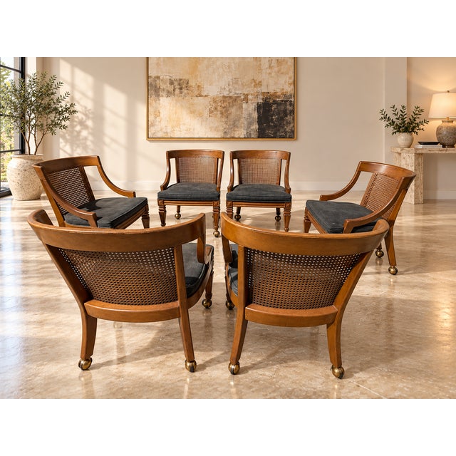 Circa 1960s–1970s Regency Revival Cane-Back Armchairs – Set of 6 For Sale - Image 12 of 13