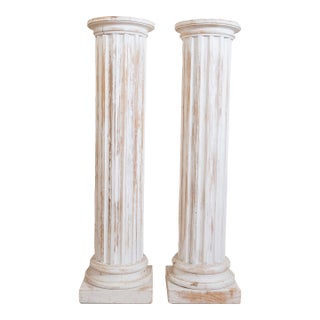 Pair of Neoclassical Fluted Whitewashed Wood Columns For Sale