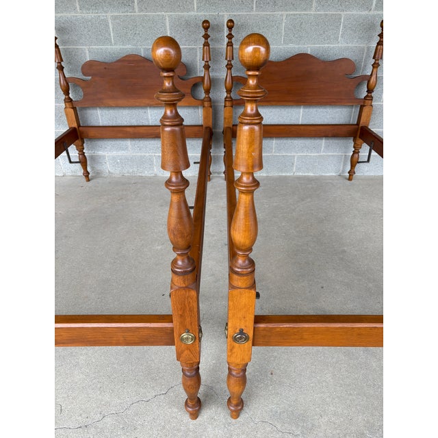 Wood Eldred Wheeler Cannonball Style Twin Maple Poster Bed Frames - A Pair For Sale - Image 7 of 12