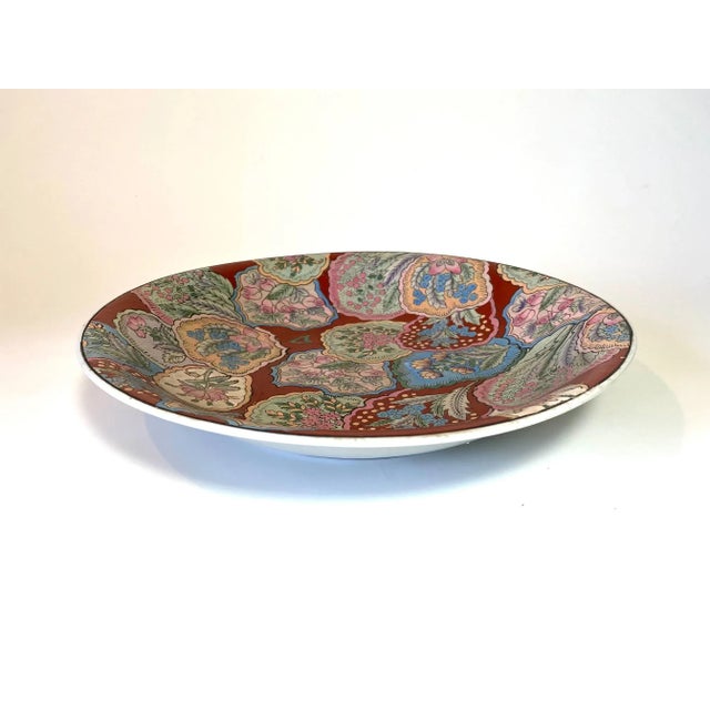 This large bowl hand painted in Macau sitting 14" wide and 4.5" tall can be displayed table top or on easel for a gorgeous...