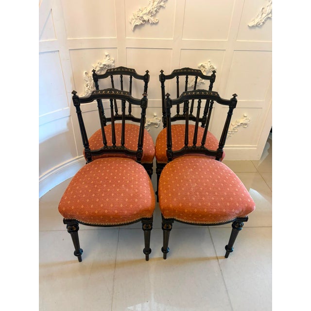 Antique Victorian Ebonised & Gilt Dining Chairs, 1880, Set of 4 For Sale - Image 3 of 18