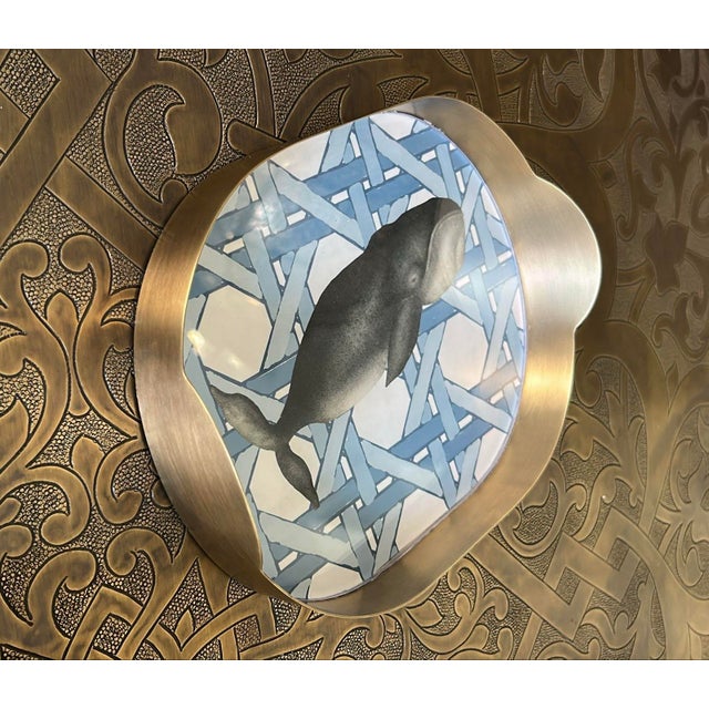 A handmade Moroccan brass tray with one of a kind art sealed in epoxy.