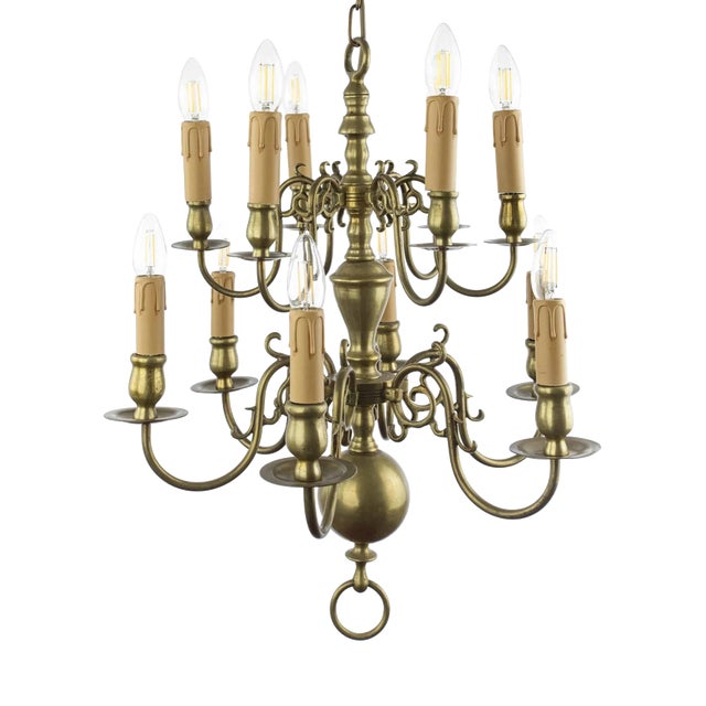 Dutch Bronze 2-Tier Chandelier For Sale