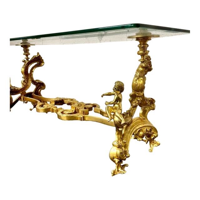 1990s French Louis XVI Style Coffee Table – Glass Top For Sale