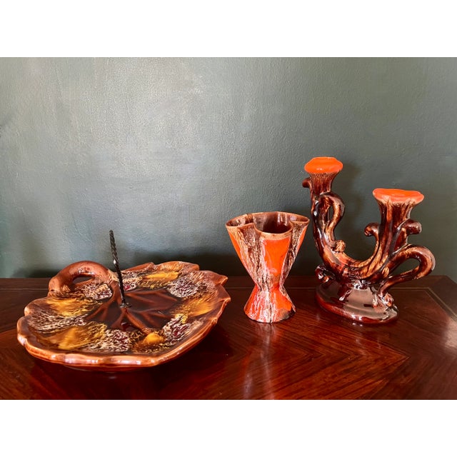 Orange Vallauris Ceramic Majolica Candle Holder, Circa 1950 For Sale - Image 8 of 8