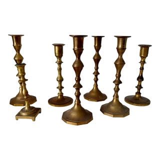Collection of Solid Brass Candlesticks, S/7 For Sale