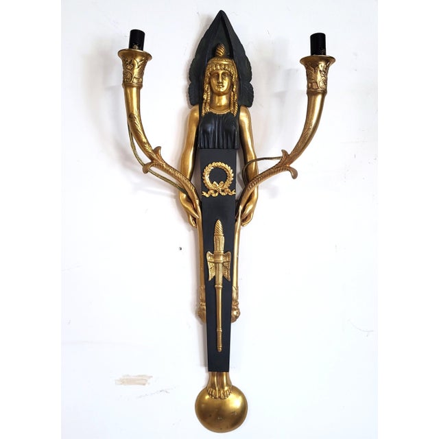 Early 19th Century Pair French 19th C Empire Caryatid & Winged Lions Bronze Wall Sconces For Sale - Image 5 of 18