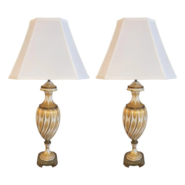 1950s Sèvres Style Porcelain Table Lamps Signed Weidmann Sèvres - a Pair For Sale