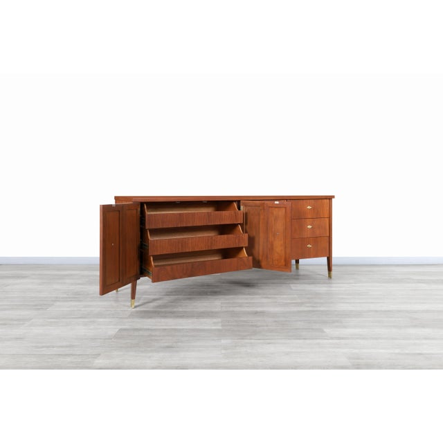 Wood Mid-Century Modern Walnut and Burl Wood Curved Front Credenza, 1950s For Sale - Image 7 of 12
