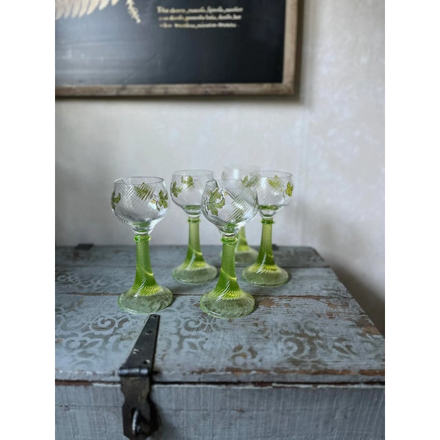 Green Art Nouveau Barware - Theresienthal Glassworks Co., German- Set of 5 For Sale - Image 8 of 9