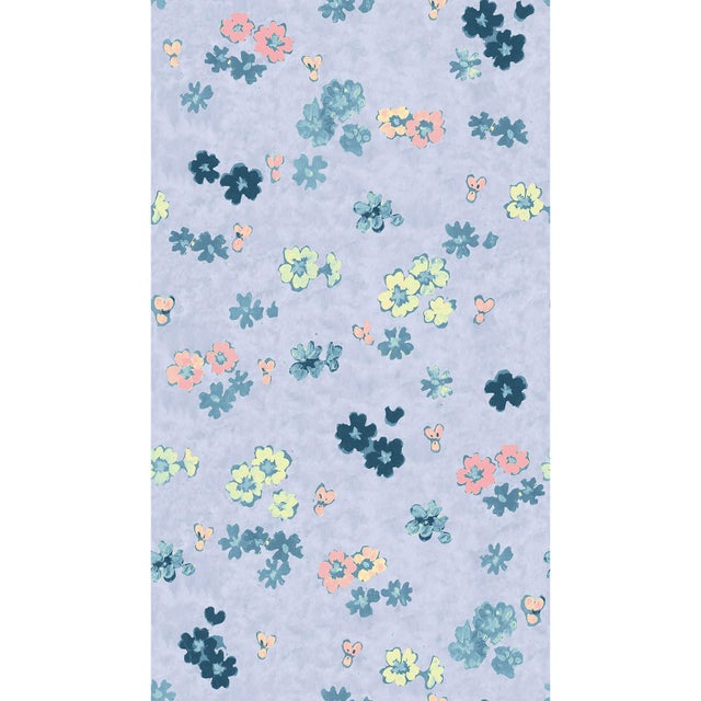 Art Deco Large Scale, Flower Field Wallpaper by Paule Marrot in Blue Multi For Sale - Image 3 of 3
