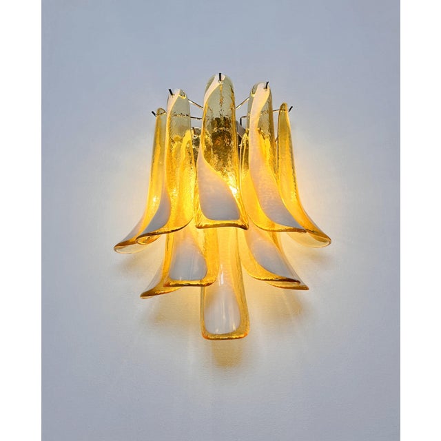 Vintage Italian Murano Wall Lights with Caramel Lattimo Glass Petals in the Manner of Mazzega, 1990, Set of 2 For Sale - Image 6 of 18