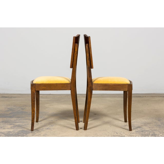 Pair of 1930s French Art Deco Mustache-Back Oak and Walnut Side Accent Chairs For Sale - Image 12 of 18