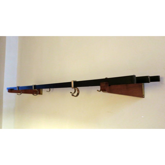 Mid-Century Modern Brass and Teak Coat Rack with Seven Sliding Hooks, 1960s For Sale - Image 3 of 9