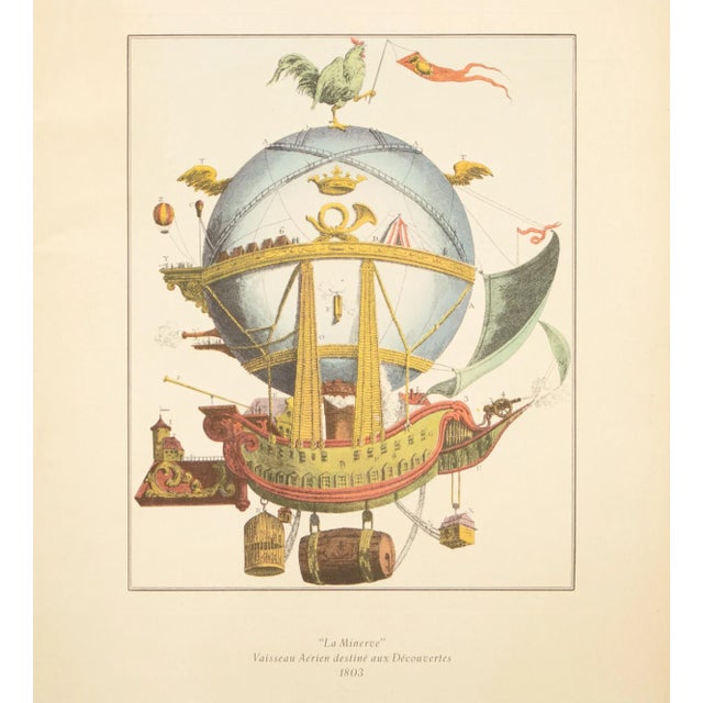 1950s 1956 "The Minerve Airship Intended for Discoveries, 1803", Large Vintage Offset Lithograph For Sale - Image 5 of 8