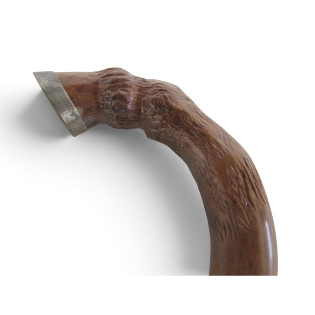 Wood Stylized Deer Hoof Carved Wood Crook Handle Walking Stick Cane For Sale - Image 7 of 9