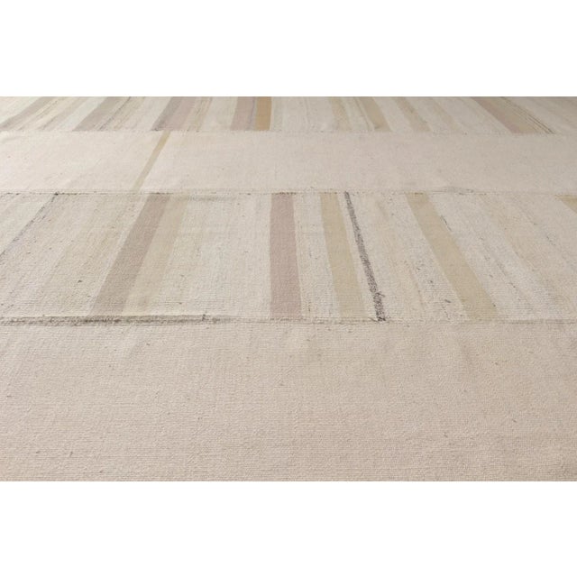 Transitional 1950s Mid-Century Kilim Beige Brown Paneled Striped Vintage Flatweave For Sale - Image 3 of 5