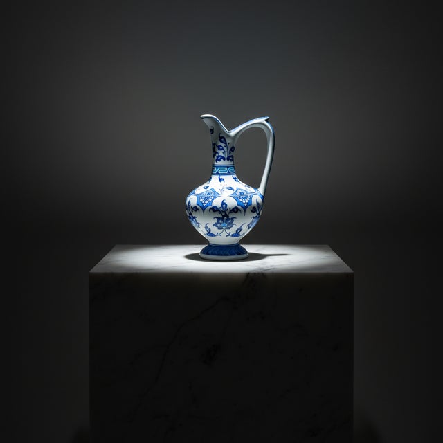 Handmade Ceramic Pitcher (20cm) – Blue and White Pattern – Lion’s Mouth Vase For Sale - Image 10 of 10