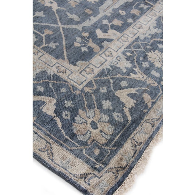 Textile Oushak Hand-Knotted Wool Blue Rug - 6'x9' For Sale - Image 7 of 8