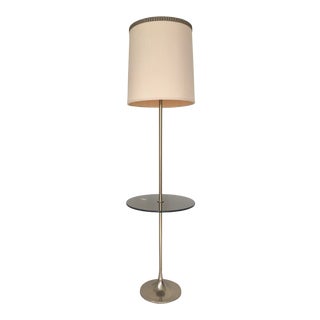 Mid-Century Mirodan Belgian Brass and Smoked Glass Floor Lamp With Stiffel Shade For Sale