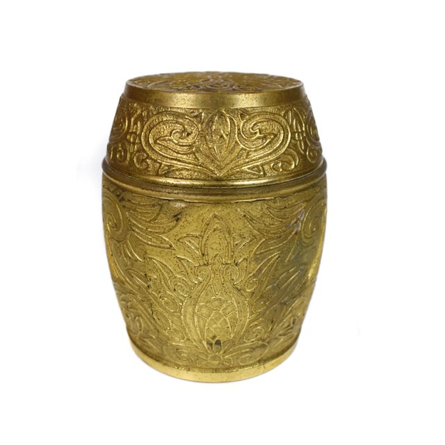 Vintage solid brass floral design lidded box/canister is a perfect set to use as storage or display on table or counter...