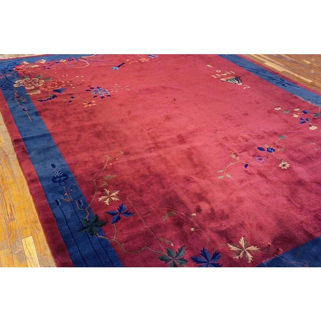 1920s 1920s Raspberry Pink Floral Antique Chinese Art Deco Carpet 9'10" X 13'6" Knotted Wool Rug For Sale - Image 5 of 9