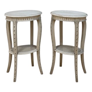 Pair Louis XVI Painted Oval End Tables For Sale