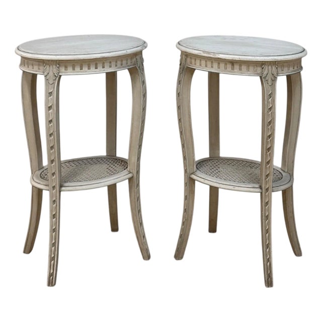 Pair Louis XVI Painted Oval End Tables For Sale